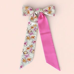 🎀Pink & Yellow Flower Pattern Chic Twilly | Versatile Hair, Neck, or Bag Scarf